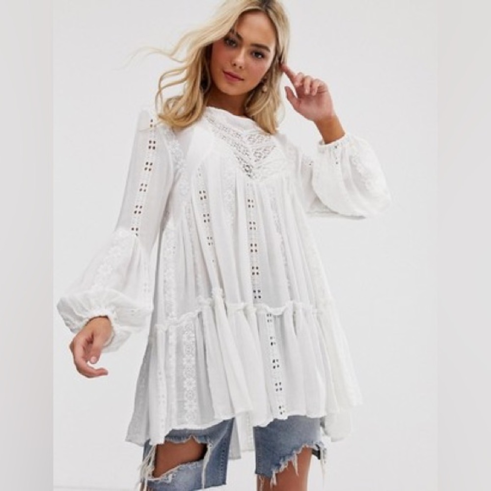 NWT Free People’s Kiss Kiss Embroidered Lace Tunic